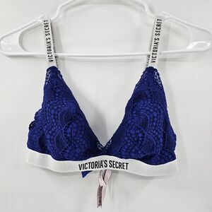 Victoria's Secret large bralette bra blue lace sexy